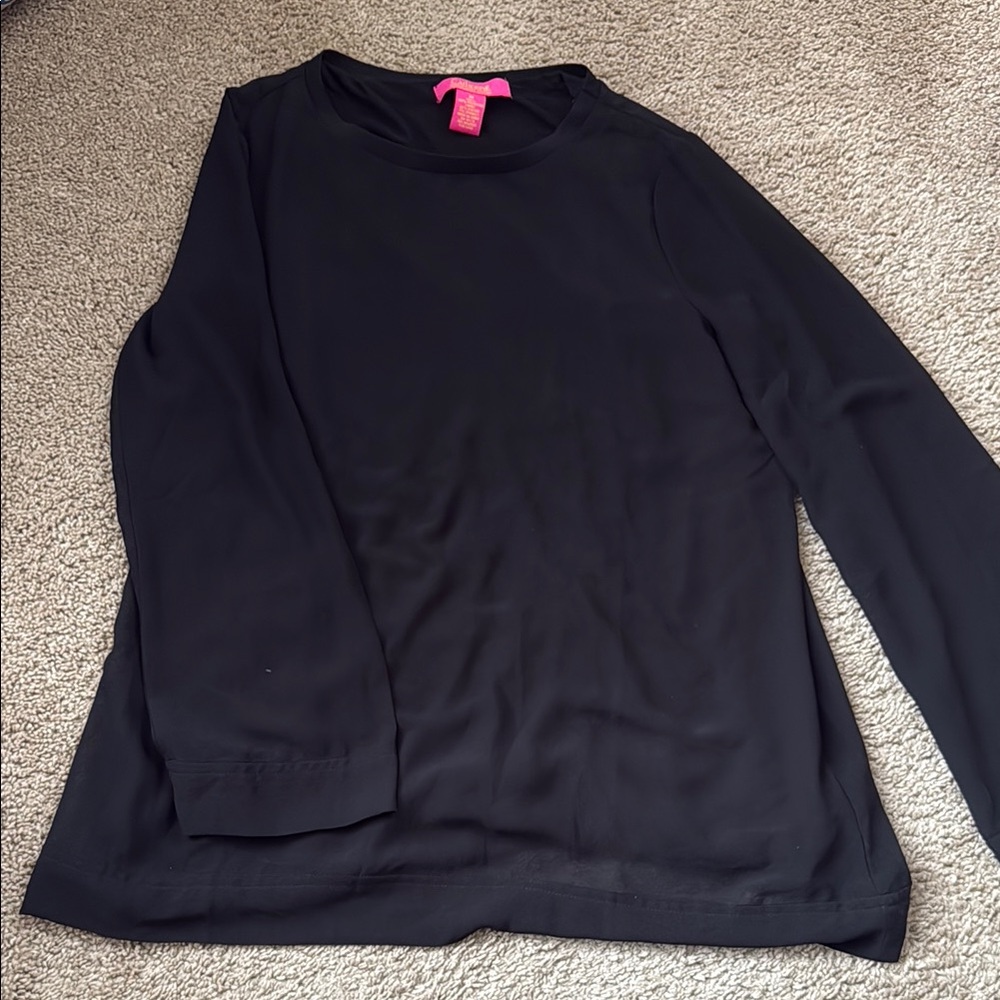 Black chiffon (and lined) Long Sleeve Women's Top